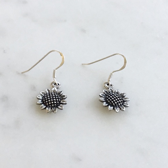 .925 Sterling Silver Sunflower Earrings - Picture 12 of 14
